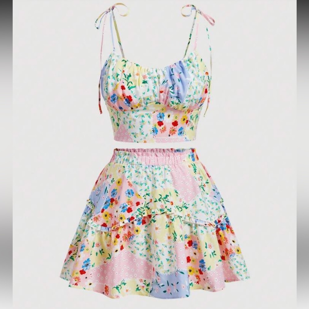 Floral Patchwork Print Skirt Set NWT